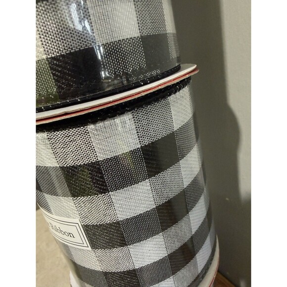 Jumbo 3 Black & White Buffalo Plaid Gingham Wired Ribbon Spool 90 Feet X 4 - Picture 7 of 9
